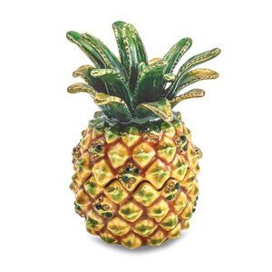 Jere Pewter Bejeweled Crystals Enameled Good Vibes Golden Pineapple Trinket Box